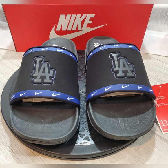 NEW MENS NIKE Off Court Slides LA Dodgers Black Blue Sandals SIZE 11